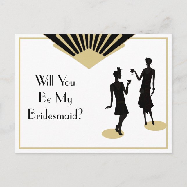 Postal De Invitación Bridesmaid Art Deco Oro Negro (Anverso)