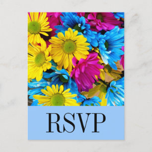 Postal De Invitación Brillante y colorido Gerber Daisy Bouquet RSVP pos