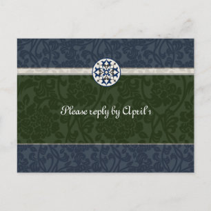 Postal De Invitación Brocade Rsvp de color verde y azul