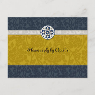 Postal De Invitación Brocade Rsvp de oro y azul medieval