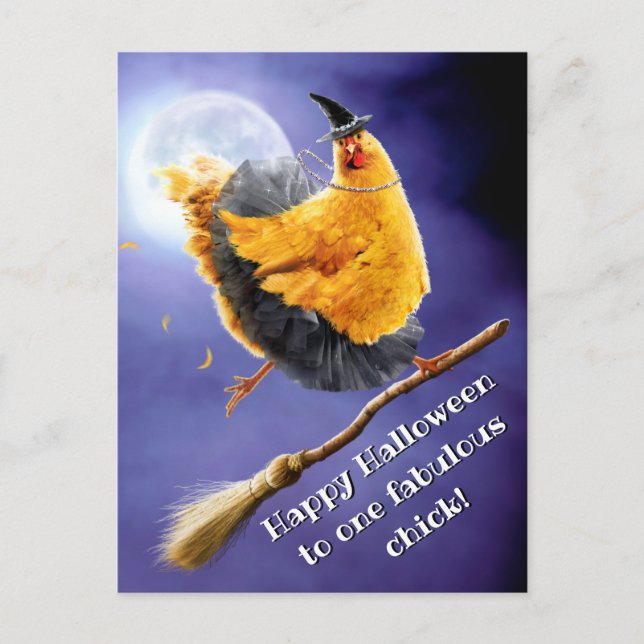 Postal De Invitación Bruja de pollo en Broomstick (Anverso)