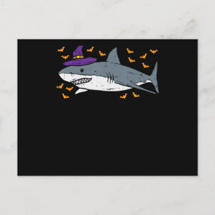 Postal De Invitación Bruja de Tiburón Animal Divertido Halloween