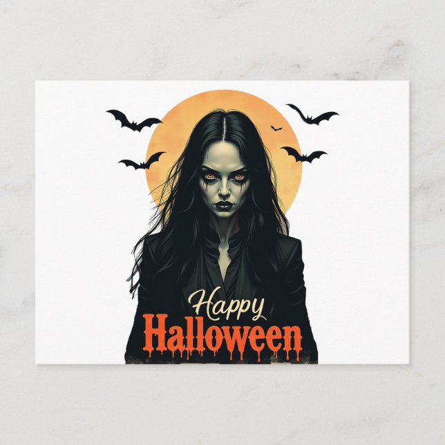 Postal De Invitación Bruja gótica de Halloween (Anverso)
