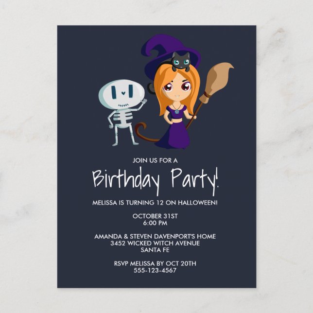 Postal De Invitación Bruja suave en la fiesta de cumpleaños de Hallowee (Anverso)