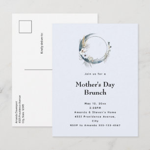 Postal De Invitación Brunch Blue Crescent Moon Mother's Day Brunch