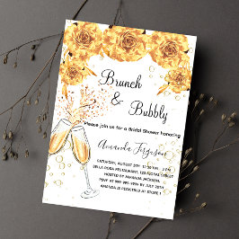 Postal De Invitación Brunch Bubbly Bridal Shower burbujas de oro elegan
