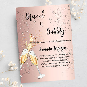 Postal De Invitación Brunch Bubbly Bridal Shower burbujas de oro rosa