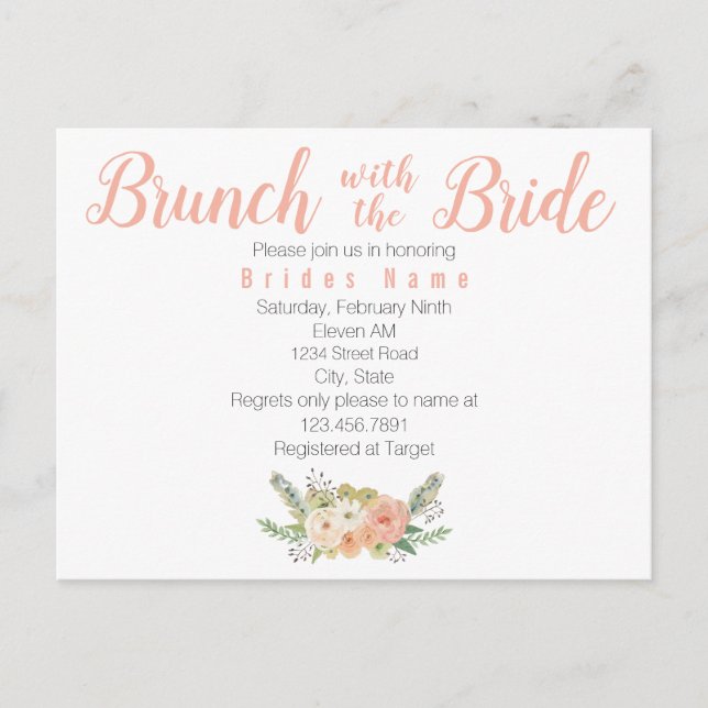 Postal De Invitación Brunch con la novia (Anverso)