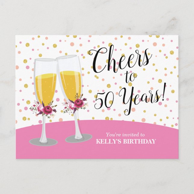 Postal De Invitación Brunch de champán y Bubbly celebran cumpleaños (Anverso)