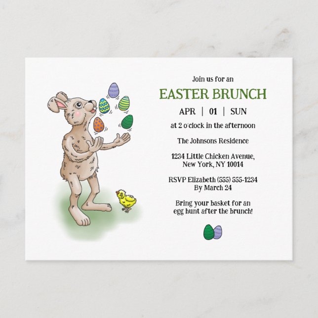 Postal De Invitación Brunch de Pascua de Bunny (Anverso)