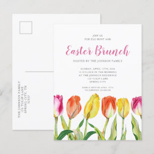 Postal De Invitación Brunch de Pascua de Tulipanes Florales Coloridos