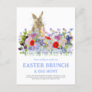 Postal De Invitación Brunch de Pascua Huevo Caza Conejo y Flores Silves