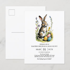 Postal De Invitación Brunch de Pascua y caza de huevos | Conejo de flor