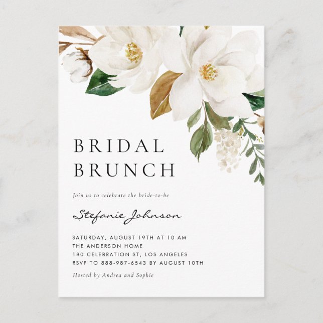 Postal De Invitación Brunch nupcial rústico de la Magnolia blanca de co (Anverso)