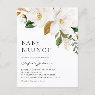 Postal De Invitación Brunch Rústico de Nacimiento de Magnolia Blanca