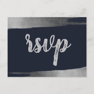 Postal De Invitación Brussel Rústica Navy Plata Simple Moderno RSVP