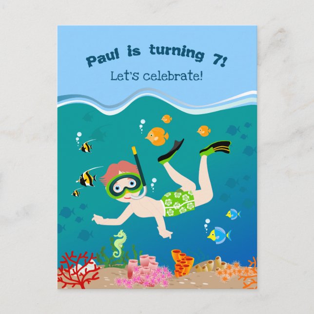 Postal De Invitación Buceo con peces tropicales fiesta de cumpleaños de (Anverso)