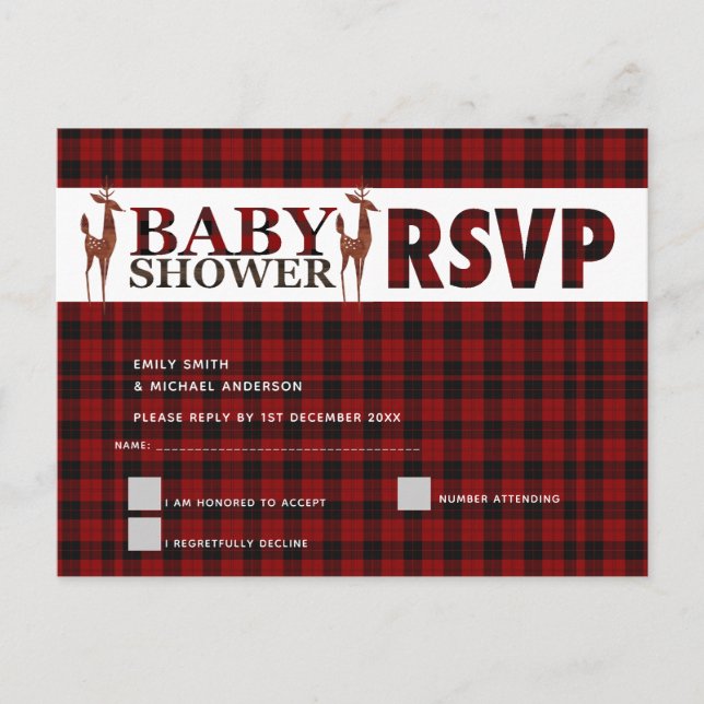 Postal De Invitación Buffalo Plaid RSVP BABY SHOWER (Anverso)
