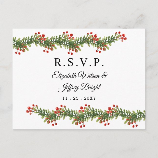 Postal De Invitación Bughes rusos de holly Navidades de invierno RSVP (Anverso)