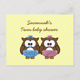Postal De Invitación búho bebé niño y niña