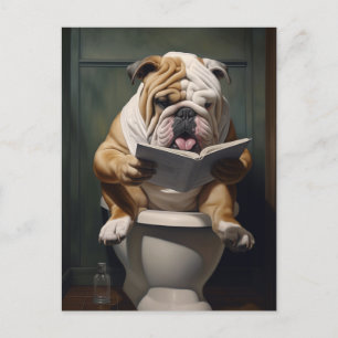 Postal De Invitación Bulldog literario   Humor divertido en el baño