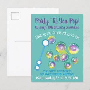 Postal De Invitación Burbujas de Cumpleaños Varita de Burbujas para Fie