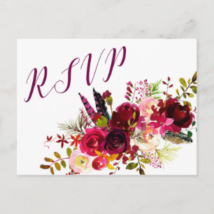 Postal De Invitación Burgundy Floral RSVP respuesta 3979, opciones de e