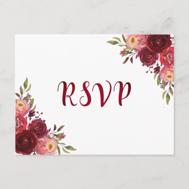 Postal De Invitación Burgundy Marsala Roses Roses Floral RSVP (Anverso)