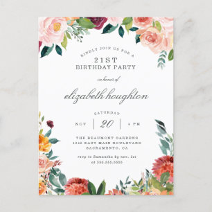Postal De Invitación Burgundy Marsala Rubor Pink Floral Birday Party