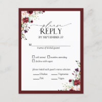 Burgundy Rubor Watercolor Floral Wedding RSVP