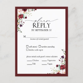 Postal De Invitación Burgundy Rubor Watercolor Floral Wedding RSVP