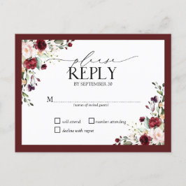 Postal De Invitación Burgundy Rubor Watercolor Floral Wedding RSVP Invi
