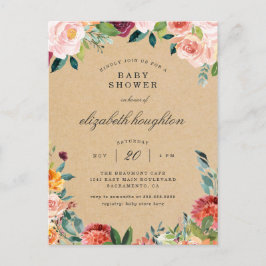 Postal De Invitación Burgundy ruso Rubor Pink Floral Baby Shower