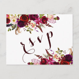 Postal De Invitación Burgundy Watercolor Floral Boda de otoño RSVP