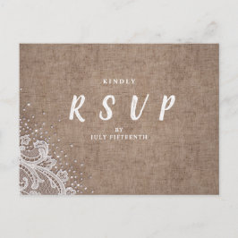 Postal De Invitación Burlap Lace purpurina plata matrimonio rústico RSV