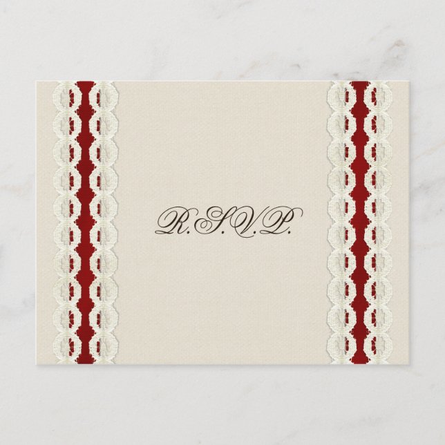 Postal De Invitación Burlap Rojo y la boda de un país de encaje (Anverso)