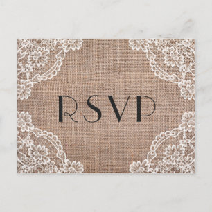 Postal De Invitación Burlap rústico con esquinas de encaje   Elección d