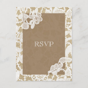 Postal De Invitación Burlap y White Floral Lace Rustic Wedding RSVP
