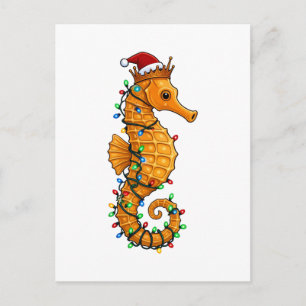 Postal De Invitación Caballito de mar festivo con sombrero de Santa par