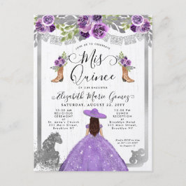 Postal De Invitación Caballo de arranque Charra Floral Purple Silver Qu