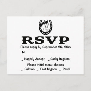 Postal De Invitación Caballo de boda RSVP occidental negro blanco País
