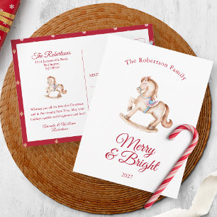 Postal De Invitación Caballo de Juguete Navideño Vintage