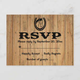 Postal De Invitación Caballo marrón de boda RSVP occidental madera país