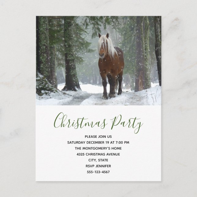 Postal De Invitación Caballo marrón en Fiesta de Navidades de la selva  (Anverso)
