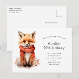 Postal De Invitación Cachorro de zorro lindo en una bufanda roja de cum
