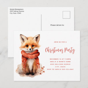 Postal De Invitación Cachorro de zorro lindo en una fiesta de Navidad c