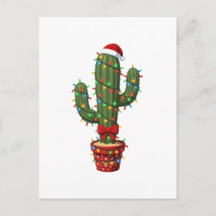 Postal De Invitación Cactus de Navidad con sombrero de Santa Planta de