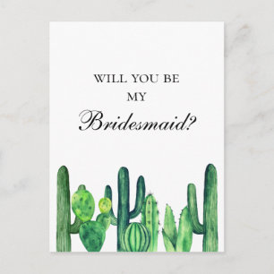 Postal De Invitación Cactus ¿serás mi dama de honor. Cactus verdes