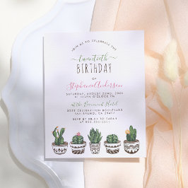 Postal De Invitación Cactus & Succulens | Fiesta de cumpleaños botánico