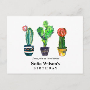 Postal De Invitación cactus, suculento, acuarela, fiesta, mexicano,